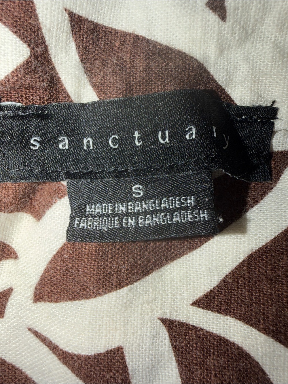 Sanctuary Brown and White Leaf-Print Button-Down Top with Tie Bottom NWOT - Picture 4 of 5